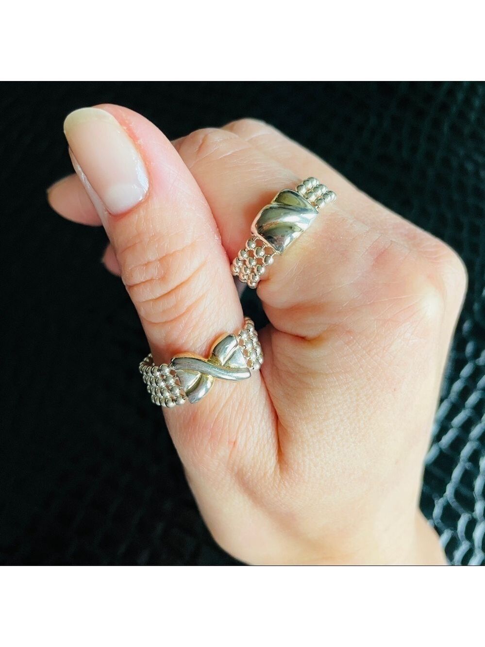 2 Milor Italy Flexible Ball Chain Sterling Silver Crossover Ring Stackab…